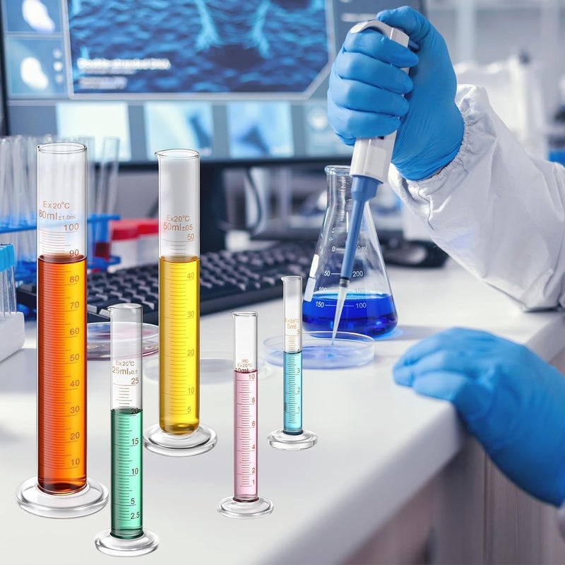 Jetec مجموعة أسطوانات قياس زجاجية سميكة 10 قطع 5 مل 10 مل 25 مل 50 مل 100 مل مع 2 فرشاة و 2 قطارة و 1 قضيب تحريك - Image 5